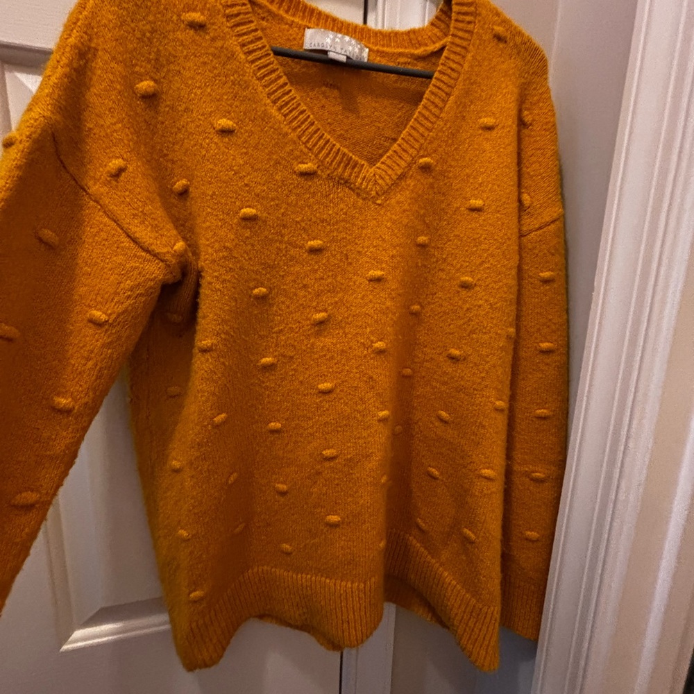 Carolyn Taylor Orange V-Neck Sweater with Textured Pattern